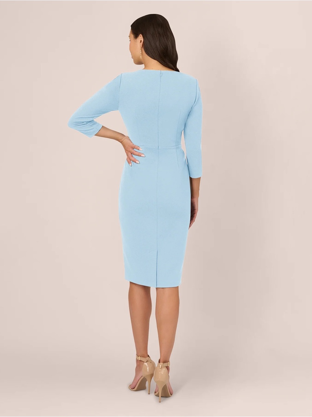 Adrianna Papell Tie Waist Pleated Midi Dress Blue Mist NWOT Size 10 - Picture 3 of 6